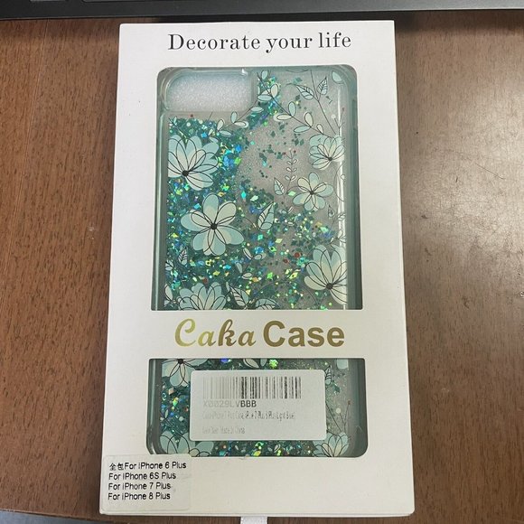 Clear Case with Blue Flowers and Floating Glitter iPhone 6S Plus 7 Plus 8 Plus - Picture 2 of 5